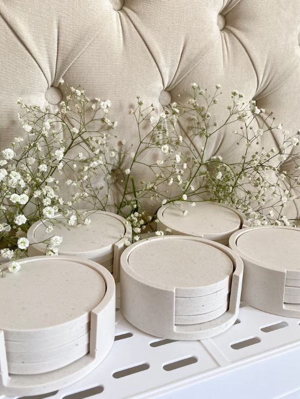 White Coasters and Holder Set