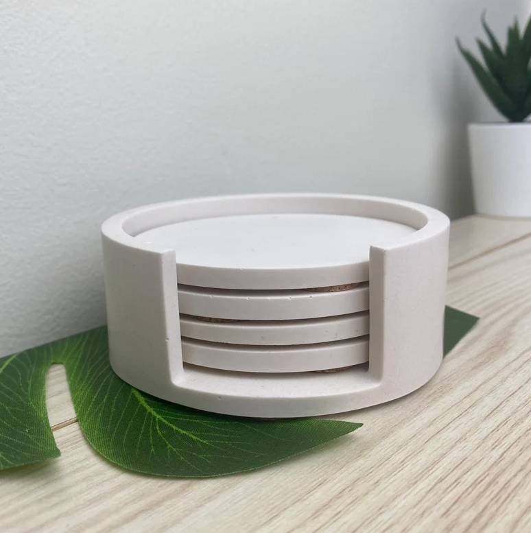 White Coasters and Holder Set
