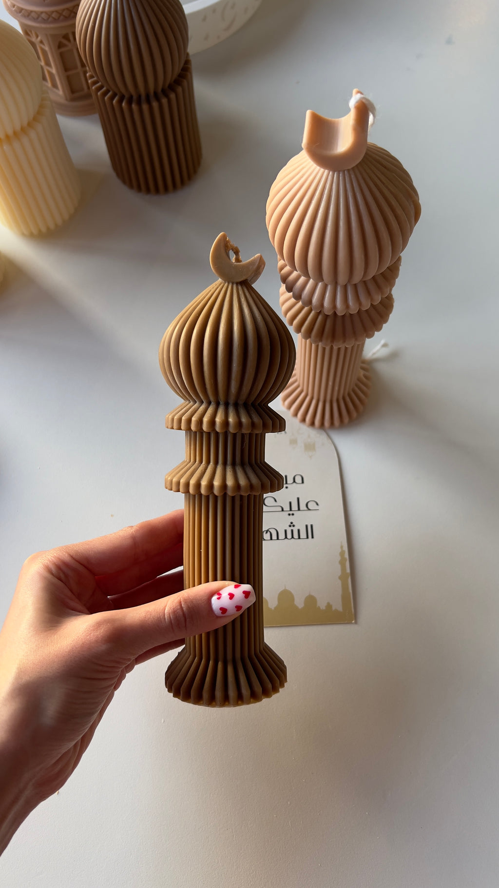 Tall Ribbed Candle with Mini Crescent